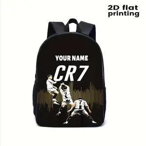 1pcs CR7 Football Star Customizable Backpack - Personalized Text/Name, Large Capacity  Travel Backpack with Adjustable Straps, Durable Black & Golden Design for School, Sports, Camping, Travel, for Teenager
