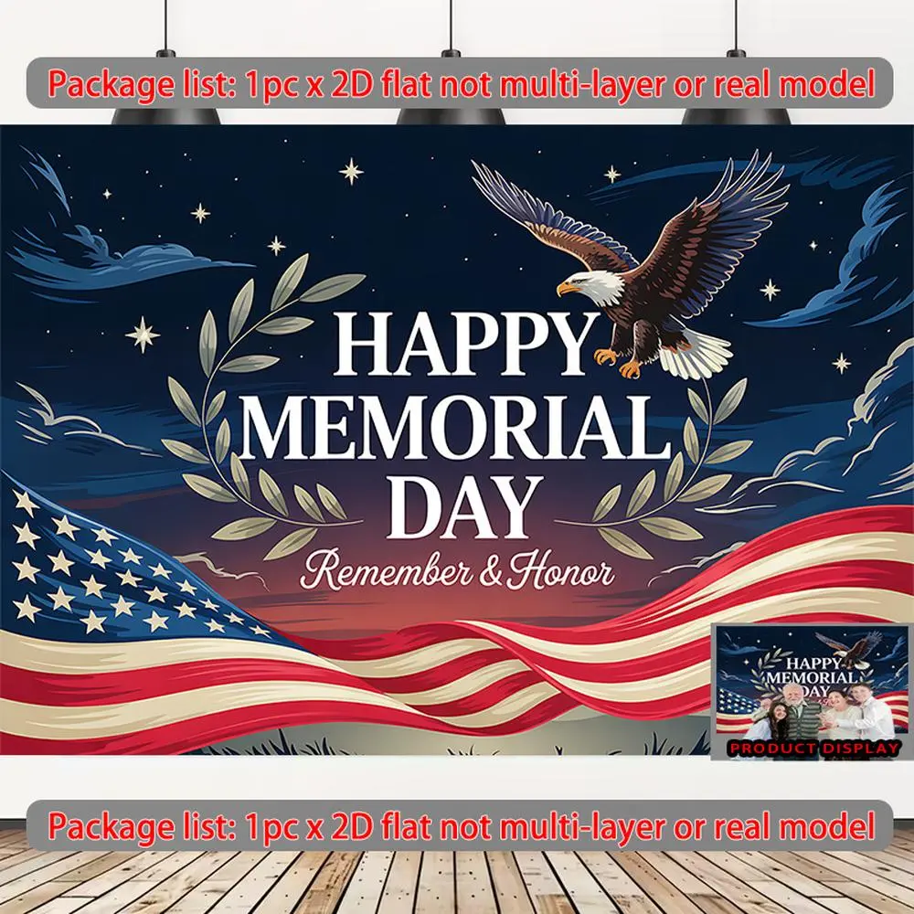Polyester 2D Flat Banner, 1pc Happy Memorial Day Remember & Honor Wall Background Cloth, Large Wall Decoration for Home Offices, Indoor-Outdoor Festive Party Props & Supplies