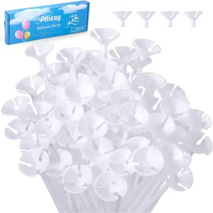 100 Pieces Balloon Sticks, White Balloon Sticks Holders with Cups for Birthday Party, Valentine's Day, Wedding, Anniversary Decoration