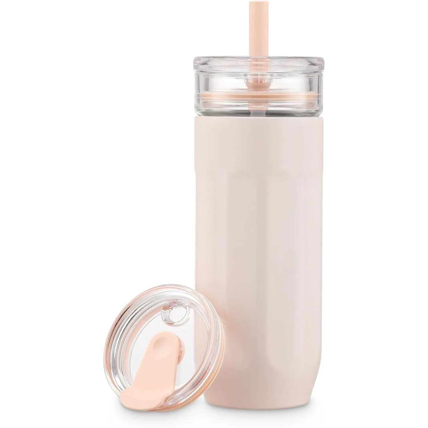 18 oz Vacuum Insulated Glass Tumbler with Straw Lid & Spout Lid - Keeps Drinks Cold for 12 Hrs - Perfect Size Iced Coffee Cup - Smoothie Cup - Dishwasher Safe