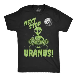 Mens Funny T Shirts Next Stop Uranus Sarcastic Alien UFO Graphic Novelty Tee for Men Mens Funny T Shirts Cool Vintage Fashion T-Shirt Gift Classic Menswear Sarcastic Apparel for Men Funny Space Short Sleeve Black -