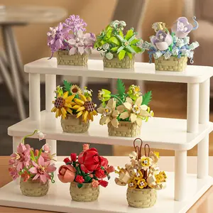 8-Piece Building Block Flower Basket Eternal Flowers Home Decoration, DIY Floral Craft Mini Woven Bouquet Toy, Mother's Day Gift for Kids
