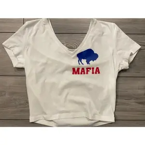 White Cropped V Neck Tee