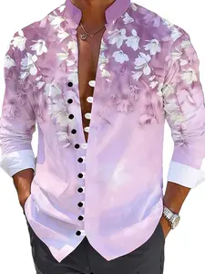 Chinese Style Shirt Retro Casual Men's Floral Print Cherry Blossom Polo Top Classic Clothes in Polyester Material Fashion Menswear Black Purple Jeans Elegant Natural Chinos Love Suit Traditional White Gamis Love