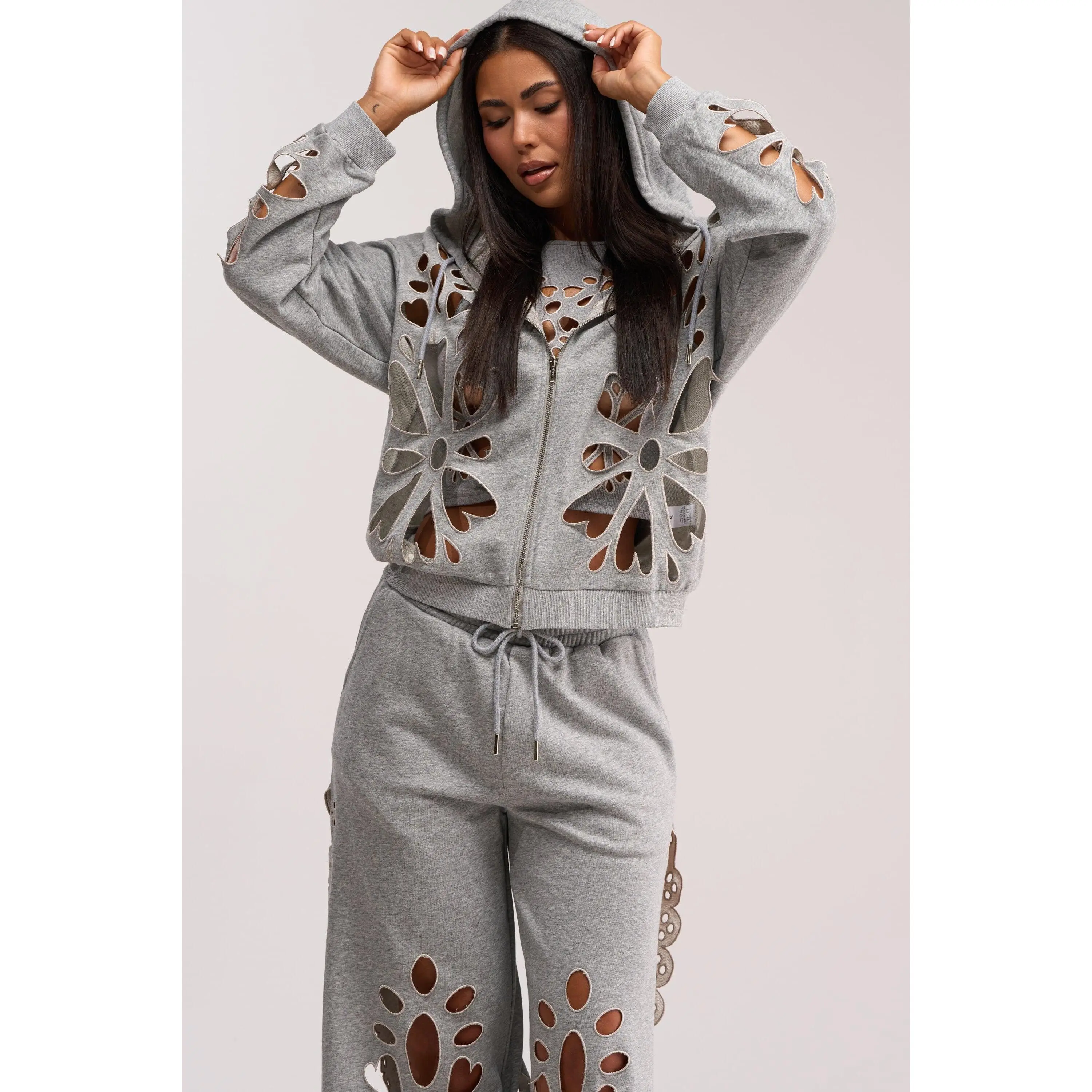 GIRLY POP CUTOUT ZIP UP SWEATSHIRT
