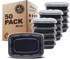 FRESHWARE Reusable 28 oz Plastic Container Set - 50-Pack 1-Compartment Leak Proof Bento Food Storage, BPA Free Plastic, Stackable, Microwave & Freezer Safe Kitchen Meal Prep Containers with Lids