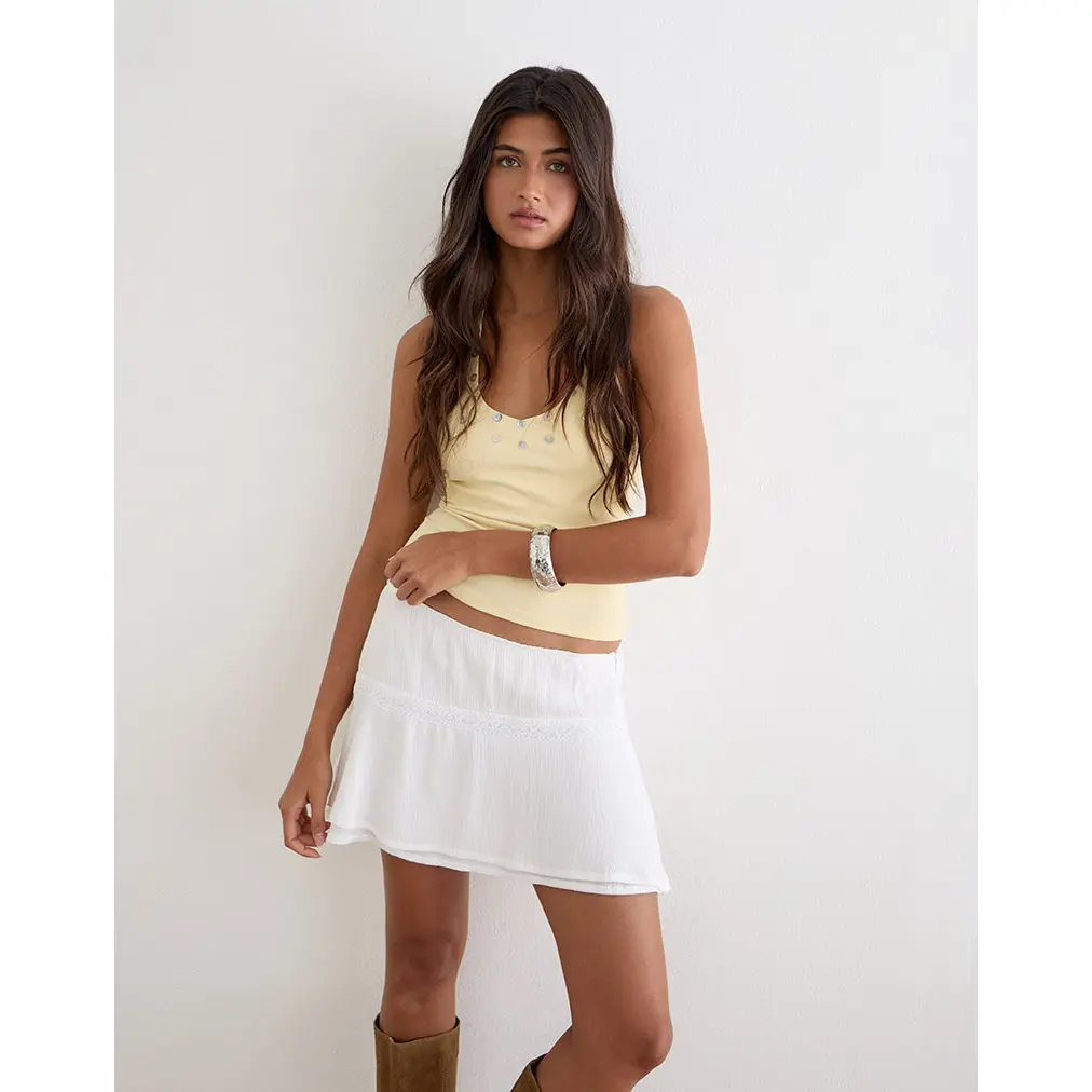 Ira Asymmetric Mini Skirt in Crinkle Off White