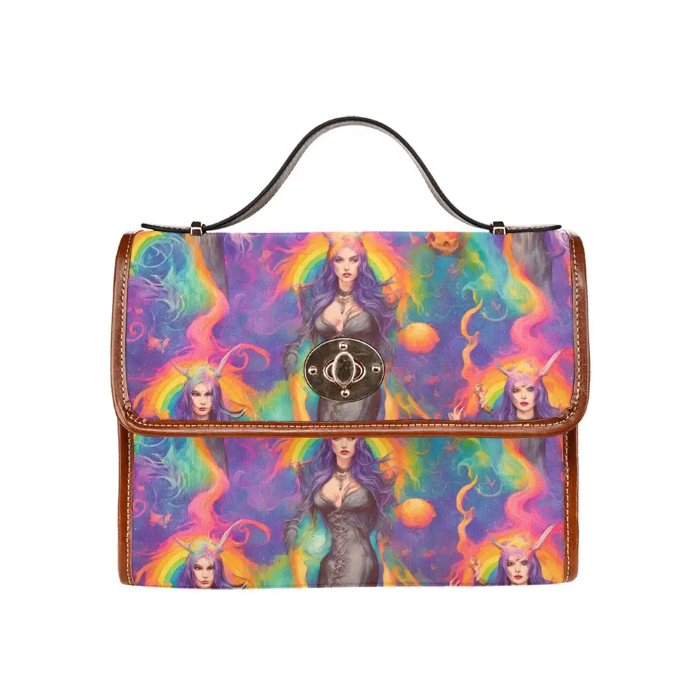 Trendy Trippy Gothic Rainbow Witch Waterproof Canvas Bag
