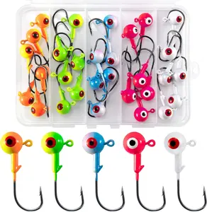30-Pack Fishing Jig Heads, Round Ball Crappie Jig  with 3D Eyes, Jigs Heads for Bass Fishing Trout Crappie Panfish Walleye, 1/32-1/2oz Live Soft  Ice Fishing Hook Freshwater Saltwater