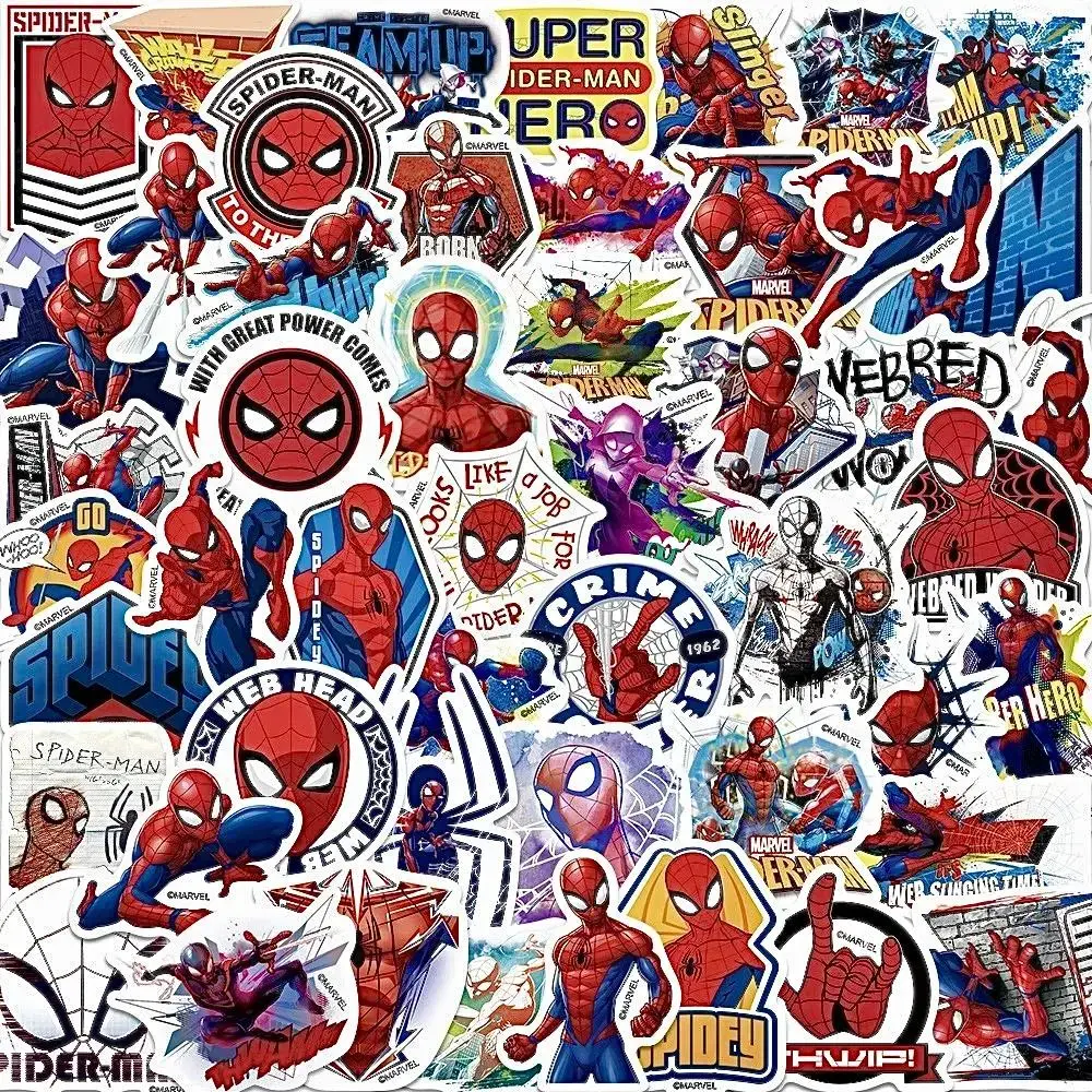 MARVEL Spider-Man Stickers, 50 Pcs Decals Set, Reusable & Residue-Free Superhero Sticker Pack for Laptops, Water Bottles, Skateboards and Phone Cases, Gift for Kids & Fans