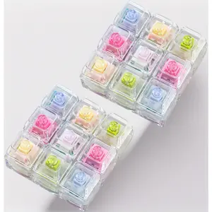 2-Pack Transparent Keyboard Fidget Toy - 9 Silent Keys with Colorful Switches for Stress Relief. Quiet Clicking Keychain for Adults to Focus or Relieve Anxiety