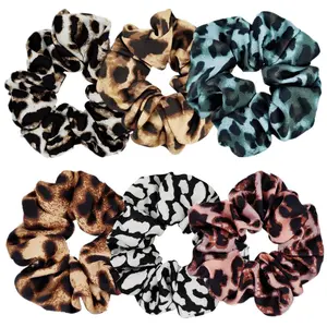 6 count Satin Silk Hair Scrunchies for Women and Girls, 4.5 inch, Leopard color