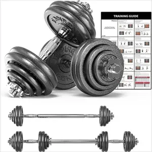 Cast Iron Adjustable Dumbbell Set Hand Weight 44Lbs,Solid Dumbbell Handles Changed into Barbell Handily,Gym Exercise Equipment