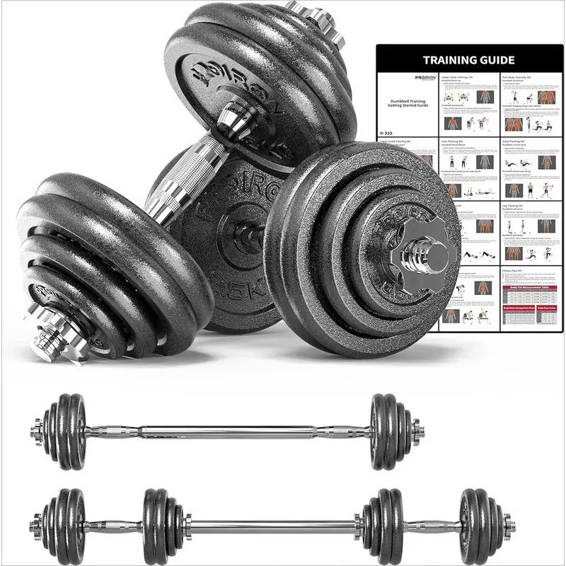 Cast Iron Adjustable Dumbbell Set Hand Weight 44Lbs,Solid Dumbbell Handles Changed into Barbell Handily,Gym Exercise Equipment