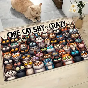 Cat Print Absorbent Non-Slip Area Mat, Fluffy Bedroom Rug, Comfortable Floor Mat, Machine Washable for Entryway Kitchen Living Room Bedroom Laundry Bathroom Home Decor