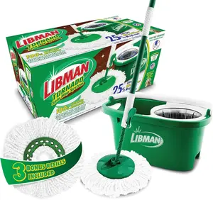 Libman Tornado Spin Mop System with 3 Refill Heads, Microfiber Spinning Mop and Bucket with Wringer Set for Home, Floor Cleaning of Hard-Wood, Laminate, Tile, All Surface Cleaner, 4 Total Mop Heads