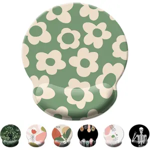 SQ-MUP003 Green Mouse Pad Wrist Support,Ergonomic Mouse Pad with Wrist Rest,Comfortable Mousepad with Smooth Wrist Rest,Pain Relief Mouse Pads for Non-Slip Base,Computer,Laptop,Office(Vintage Groovy Flowers)