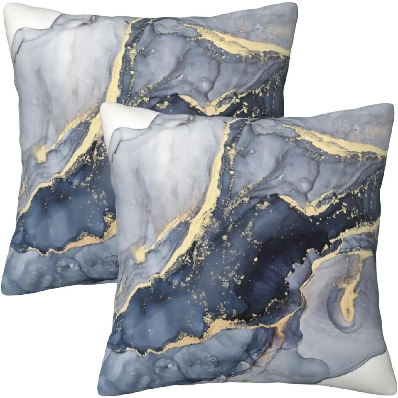 Modern Abstract Marble Blue and Gold Farmhouse Throw Pillow Covers 18"x18" Pillow Case Soft Cushion Covers Set of 2 for Sofa Bed Bedroom Car Chair Living Room Home Decorative