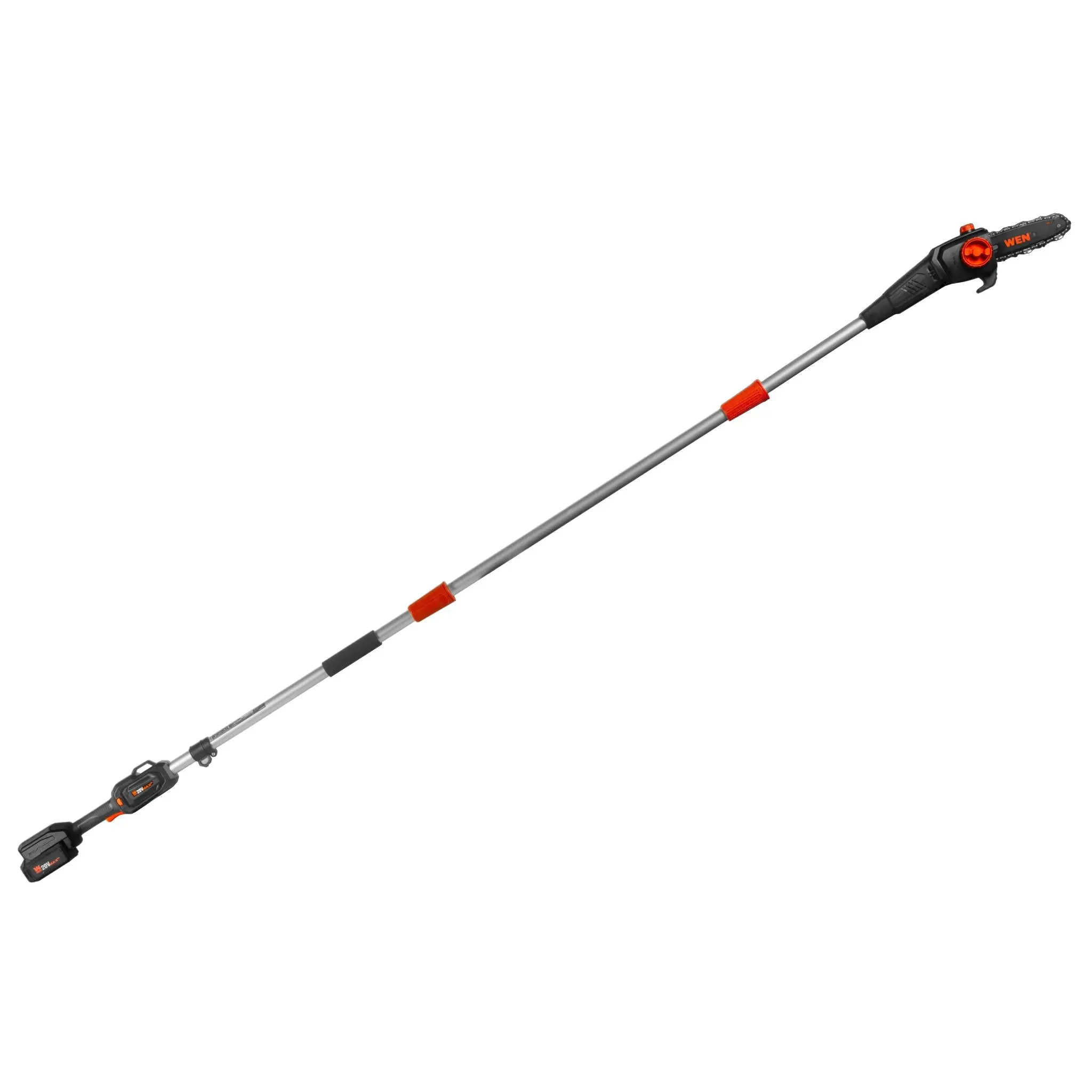 WEN 20719 Battery Powered Pole Chainsaw, 20V Max Cordless Power Tool, 8-in Pole Saw with 14.5-ft Reach, 4Ah Battery, and Charger for Cutting Tasks