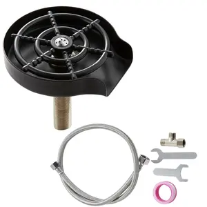 VEVOR Glass Rinser,  10 Powerful Spraying Jets 360° Rotating Cup Rinser for Sink, 304 Stainless Steel Faucet Cup Washer with ABS Cup Holder for Baby Bottle, Glass Cup, Wine Glass (Matte Black Base)