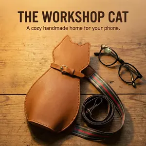 Hand-sewn  Leather Cat-Shaped Crossbody Bag | Unique Feline Fashion Shoulder Bag