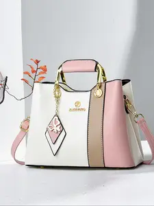 National Day Offers Women's Fashion Colorblock Patchwork Handbag, Casual Large Capacity Zipper Shoulder Bag with Butterfly Charm, Trendy Versatile High-quality Daily Commuting Bag, Fashionable Handbag, Stylish Handbag