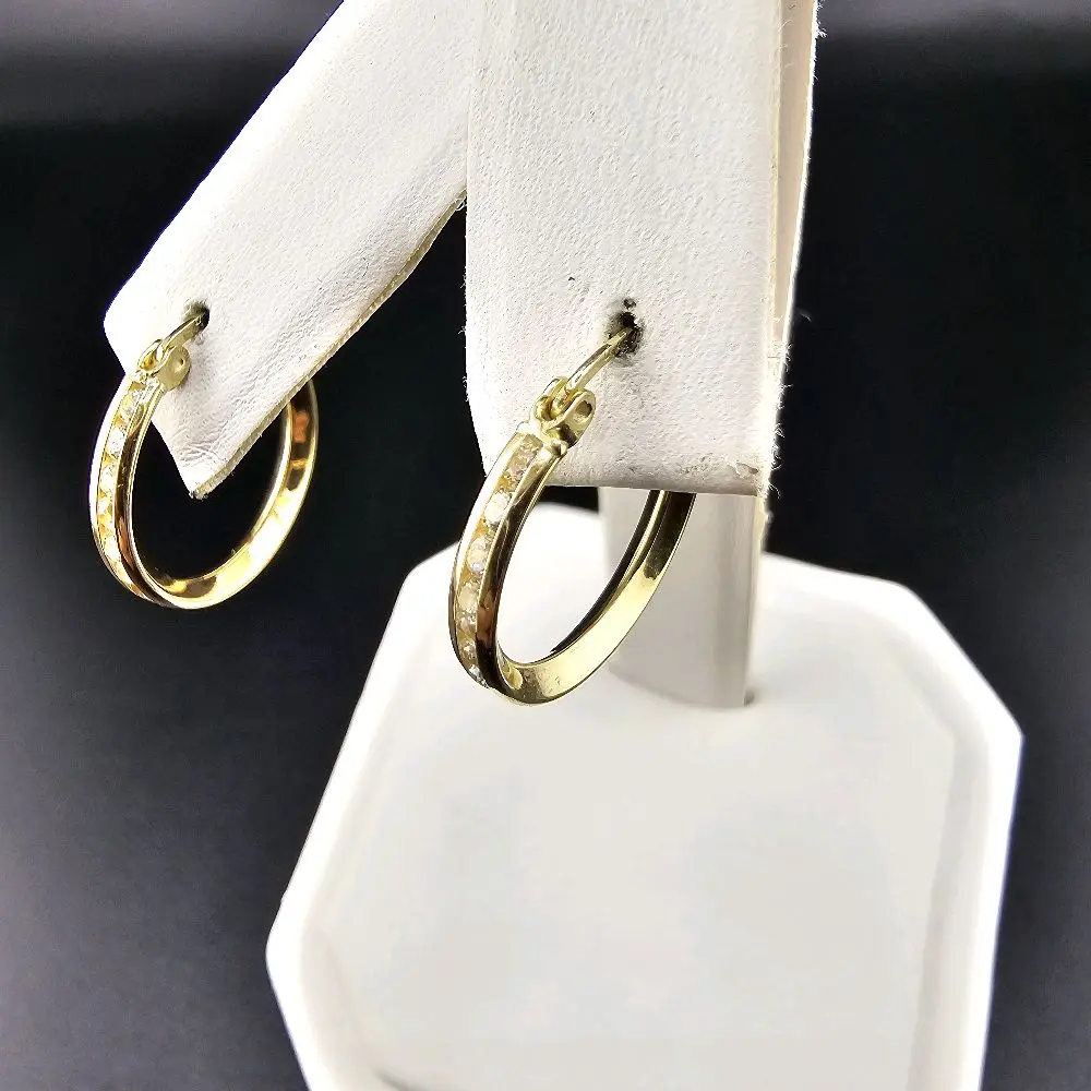 14k Gold Hoop Earrings with Stones, Everyday Wear Jewelry