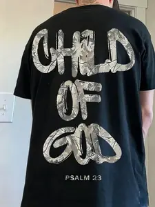 Child of God Print Pajama Set, Letter Print Street Style T-Shirt, Comfortable Breathable, Men's & Women's Casual Home Wear, All Seasons