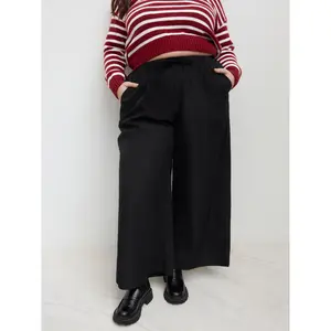 Cider [2 colors, size 0-24] Cotton-blend Mid Rise Solid Elastic Waist Pocket Wide Leg Trousers Curve & Plus SwimWeek