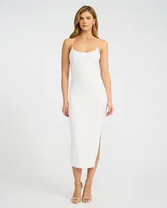 Express Textured Scoop Neck Lace Up Back Midi Slip Dress