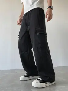 Men’s summer straight-leg cargo pants — trendy streetwear/high-street athletic casual style, loose fit, versatile long trousers for men