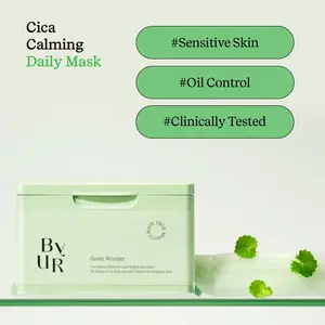 [ByUR] Cica Calming Daily Sheet Mask (30 Count) Lightweight Soothing Hydrating Face Mask for Redness, Acne-Prone & Sensitive Skin, Pore Care | K-Beauty