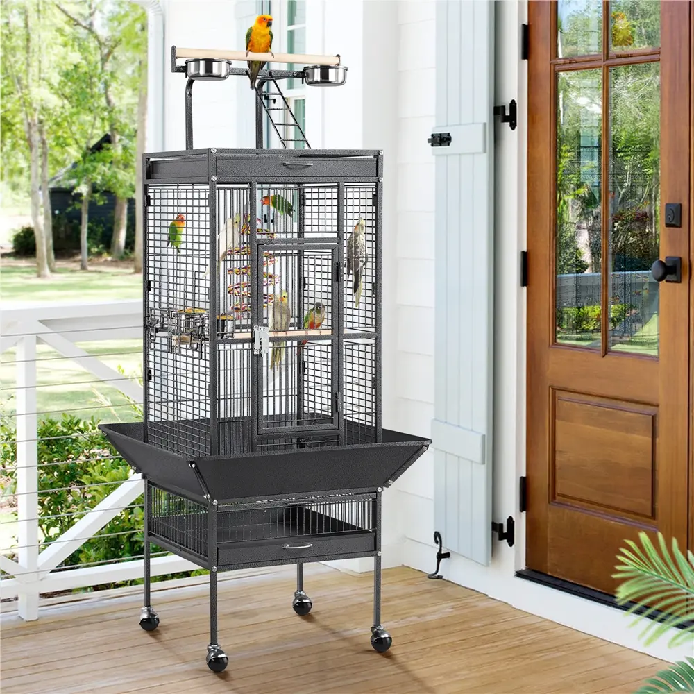 Yaheetech 61-inch Playtop Wrought Iron Large Parrot Bird Cages with Rolling Stand for Cockatiels Amazon Parrot Quaker Conure Parakeet Lovebird Finch Canary Small Medium Parrot Cage Birdcage