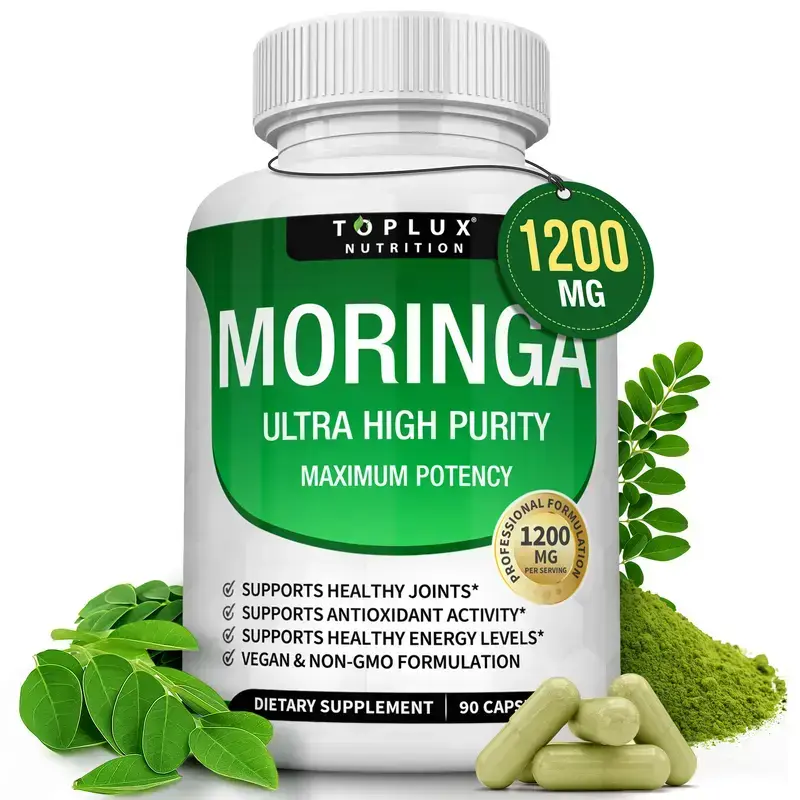 1-3 PACK Toplux Moringa Capsules 1200mg - Pure Moringa Powder for Immune, Gut health 90 Capsules Fitness Edible