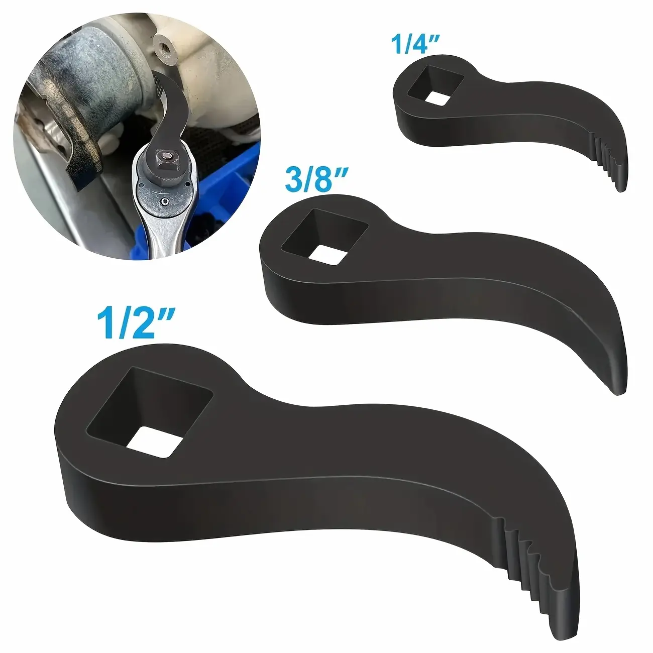 Set of 3 Crowbar Adapter Heads, Metal Pry Bar Wrench Adapters for 1/2", 3/8", And 1/4" Drive Sizes, Fixed Crowbar Extension, Compact Horn-Type Half Shaft Removal Tool for Automotive Repairs