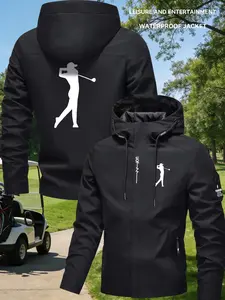 Waterproof Hooded Jacket, Sports Jacket For Golf Enthusiasts, The swing silhouette print resonates with golfers, with waterproof function suitable for course play and daily commutes. It’s both a personalized style and a social code to connect with fello