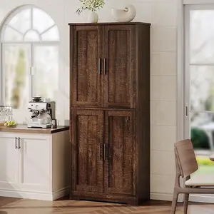 70in Tall Kitchen Pantry Cabinet, Freestanding Storage Cabinet with 4 Doors and Adjustable Shelves, for Dining Room,Living Room (Reddish Brown)