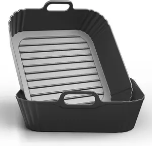 9-Inch Large Square Silicone Air Fryer Liners for Ninja AF141 AF181 AF142 Cosori 6QT, 2 Pack Silicone Pot Baking Accessories for Chefman, Instant, Cuisinart, Reusable Tray Insert 5–8QT PINTAUR