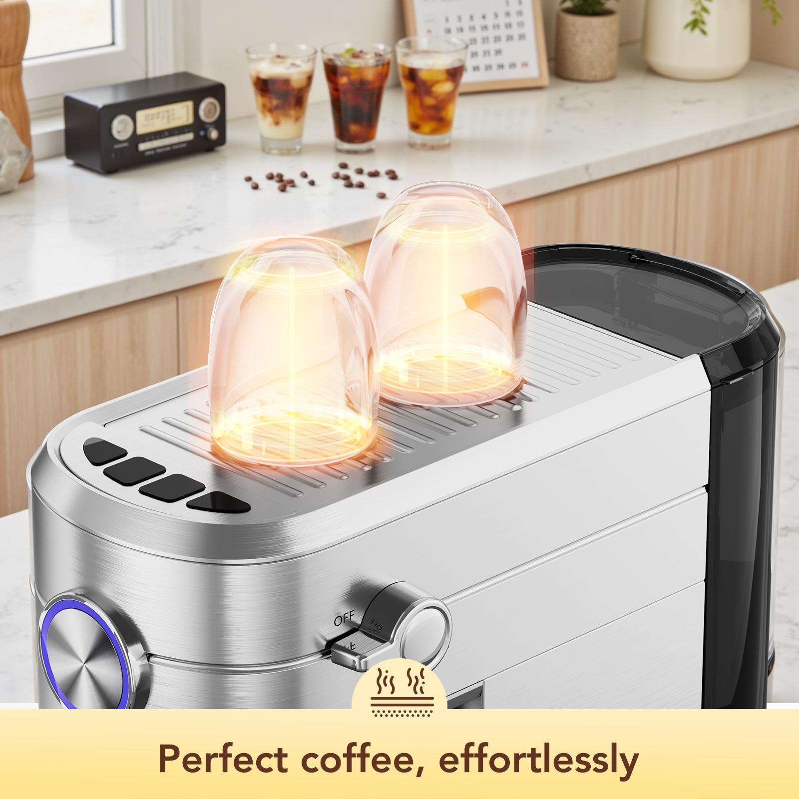 COWSAR 20 Bar Espresso Machine, Professional Espresso Maker with Milk Frother Steam Wand, Compact Stainless Steel Coffee Machine with 40.5oz Removable Water Tank for Cappuccino, Latte