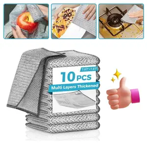 Reusable single-layer and double-layer dishwashing cloths, multifunctional seamless steel wire cloths suitable for both wet and dry use, detachable silver steel wire cleaning cloths for kitchens, sinks, and cookware, washable and versatile