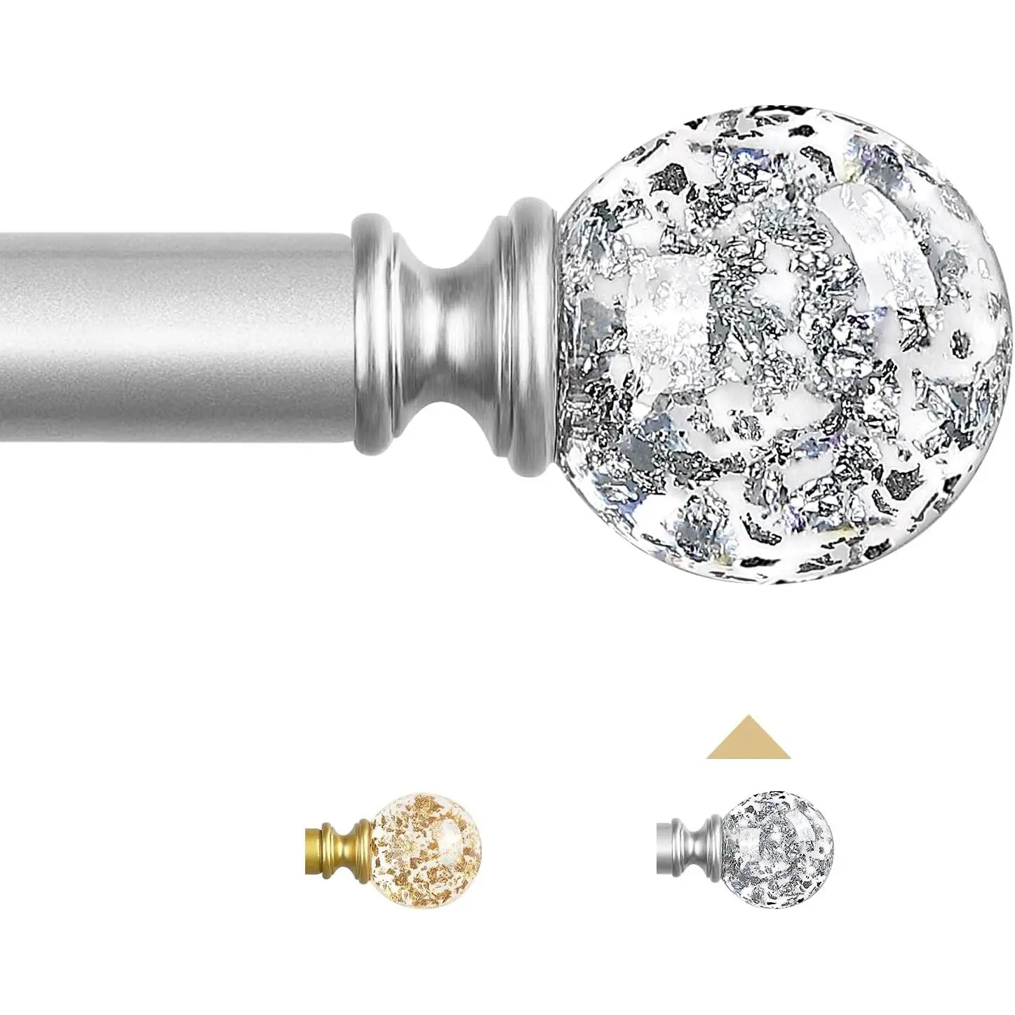 Decorative  Curtain Rods:36-88 Inch Heavy Duty Adjustable Window Curtains Rods for Bedroom Living Room,Nickel Modern Girly  Drapery Rods Set with Sheer Bling Foil Finials