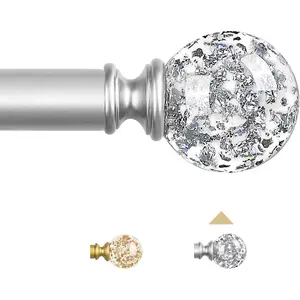 Decorative  Curtain Rods:36-88 Inch Heavy Duty Adjustable Window Curtains Rods for Bedroom Living Room,Nickel Modern Girly  Drapery Rods Set with Sheer Bling Foil Finials