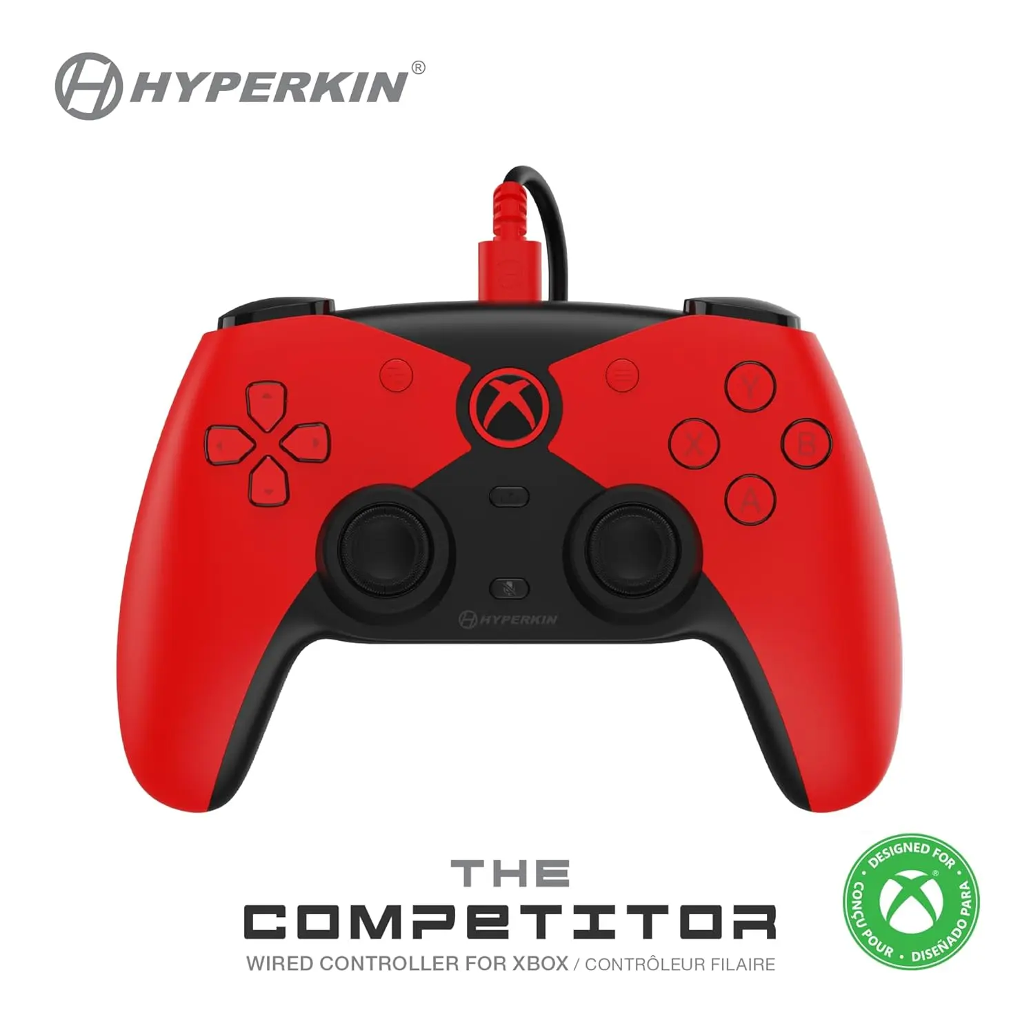 Hyperkin The Competitor Wired Controller for Xbox Series X|S, Xbox One & PC with Hall Effect Joysticks & Impulse Triggers; Symmetrical Layout & Precision D-Pad - Widow (Red)