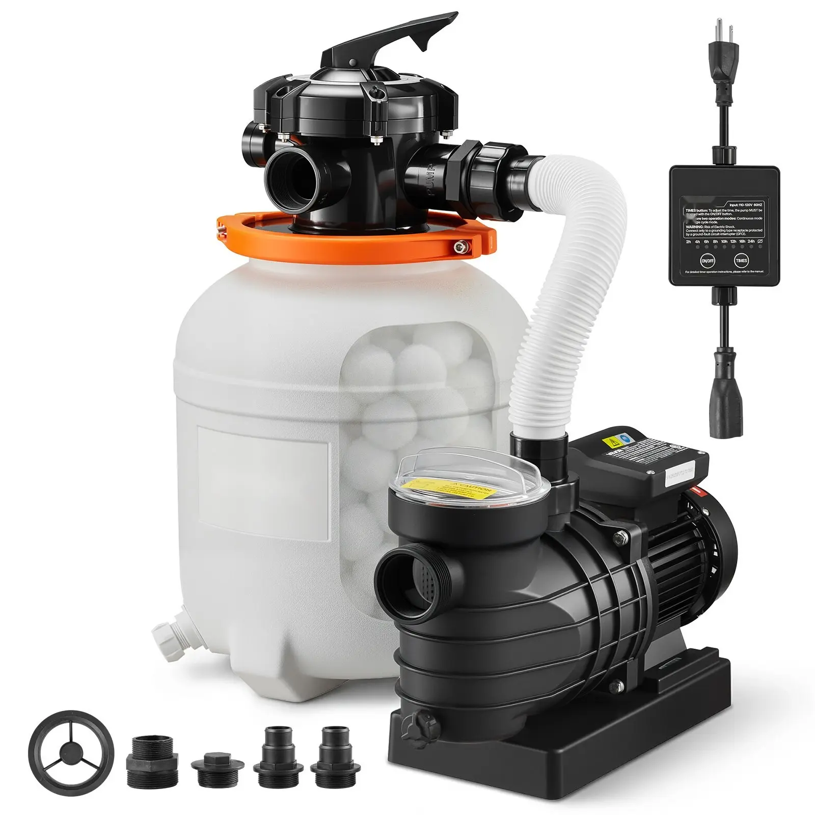 FlashPure Sand Filter Pump for Above Ground Pools, 12-Inch Sand Media Filter System, 0.5 HP Motor Delivers About 3000 GPH Filtration, Includes Timer, Leak-Resistant Design, Ready To Use Out Of The Box, Easy Install, Durable Media