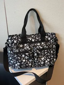 Floral pattern decoration tote bag, retro exquisite large capacity shoulder bag, Vintage Chic Purse, Trendy Commuting Bag, Handbag Shoulder Purse, with multiple zipper pockets and side pocket design, suitable for short distance travel and daily commuting