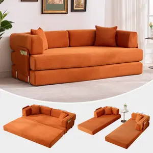 Modern 79 Inch Convertible Corduroy Sofa Bed 5 in 1 Folding Sleeper Sofa with Fixed Frame and Removable Armrests Modular Futon Couch for Small Space No Assembly Includes Pillows
