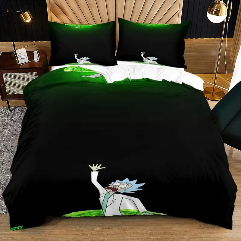 Rick and Morty Pattern Duvet Cover Set, Soft and Durable Bedroom Bedding Set for Kids and Teens, Includes 1 Duvet Cover and 1 or 2 Pillowcases
