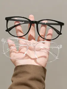 2pcs Oversized Fashion Square Frame Glasses with Transparent Lenses, Stylish Elegant Frame for Daily Wear, Anti-Blue Light Protection for All Seasons