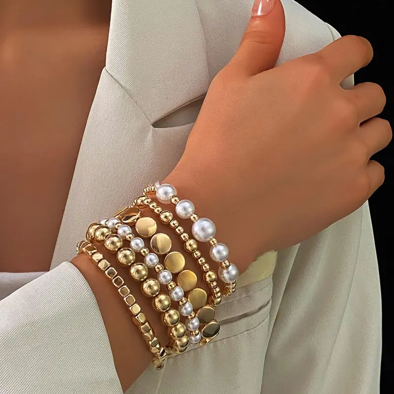 Faux Pearl Decorated Bracelet Set, Beaded Bracelet Sets, Pearl Beaded Bracelet, Elegant Trendy Stack Bangle for Women for Party, Daily Clothing Decor, Trendy All-match & Exquisite Jewelry for Birthday Gift, Stackable Bracelets