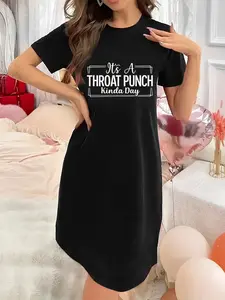 Soft & Slightly Stretchy Women's Nightgown Crew Neck Short Sleeve with Throat Punch Print Sexy Elegant Youthful Perfect Gift for Christmas Mother's Day Valentine’s Day and New Year sexy nightdress